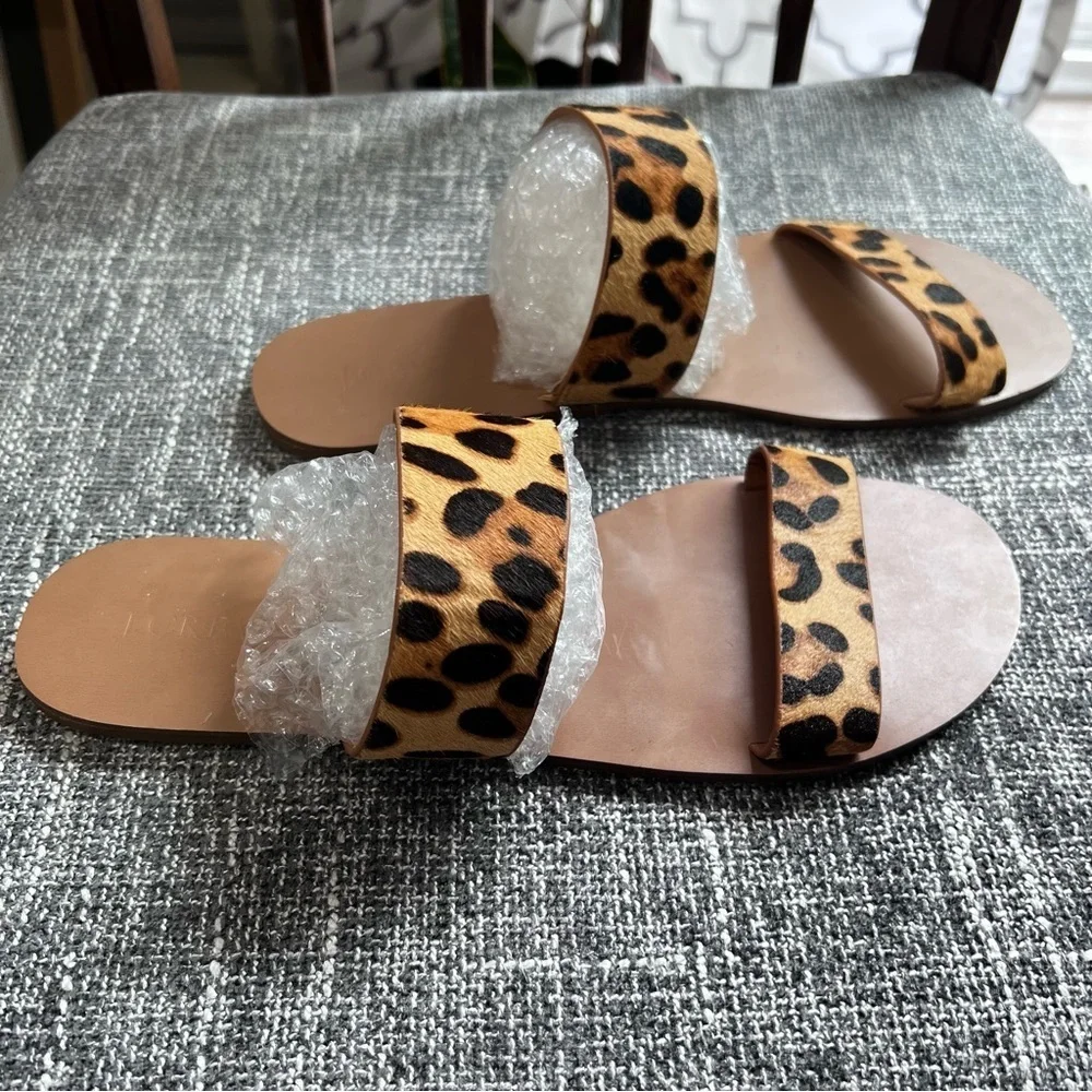 J Crew Calf Hair Animal Print, Strap Sandals NWOB Sz 10
